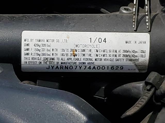 2004 YAMAHA FZS10 JYARN07Y74A001629