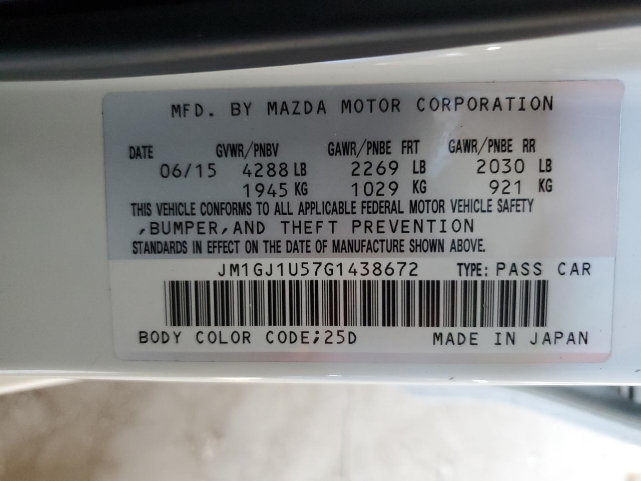 JM1GJ1U57G1438672 2016 Mazda 6 Sport