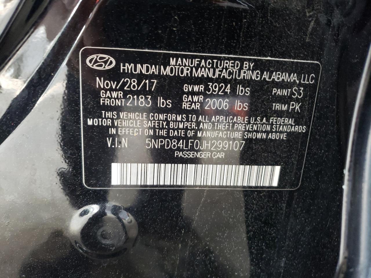 5NPD84LF0JH299107 2018 Hyundai Elantra Sel