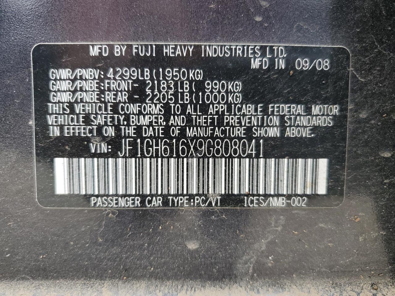 JF1GH616X9G808041 2009 Subaru Impreza 2.5I