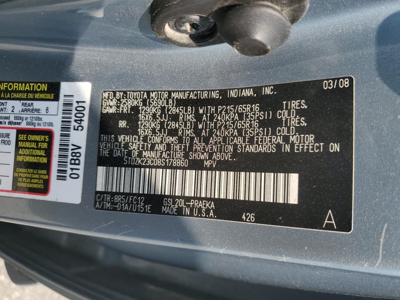 5TDZK23C08S178860 2008 Toyota Sienna Ce