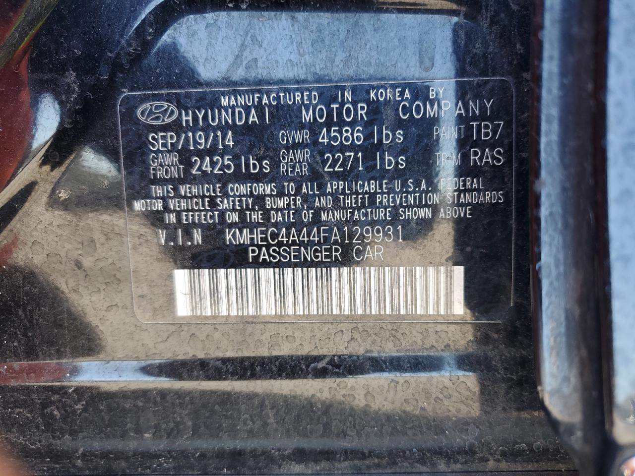 KMHEC4A44FA129931 2015 Hyundai Sonata Hybrid