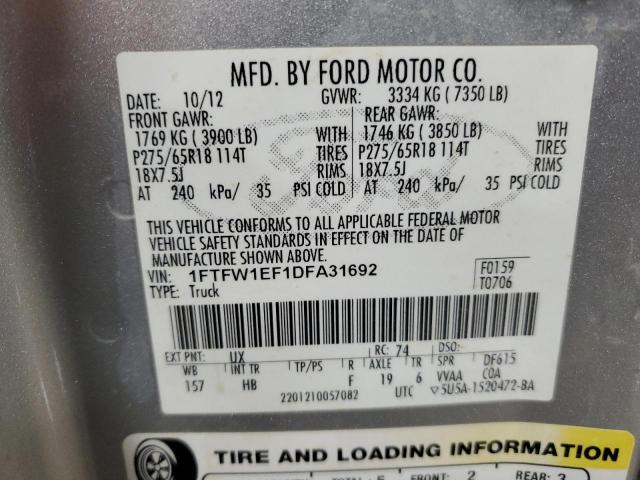 2013 Ford F150 Supercrew VIN: 1FTFW1EF1DFA31692 Lot: 50951944