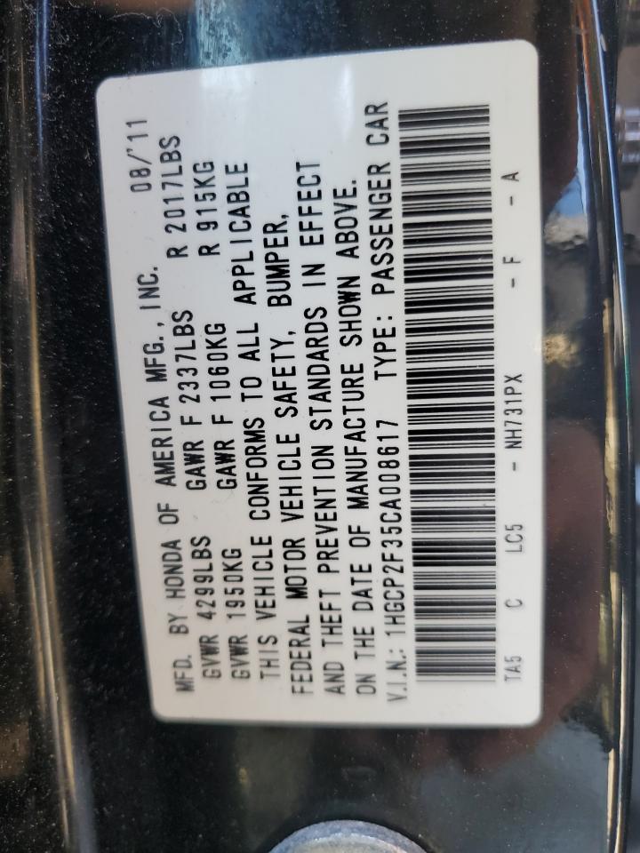 1HGCP2F35CA008617 2012 Honda Accord Lx