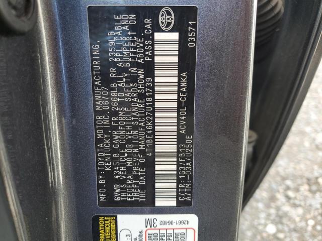 2007 Toyota Camry Ce VIN: 4T1BE46K27U181739 Lot: 49647814