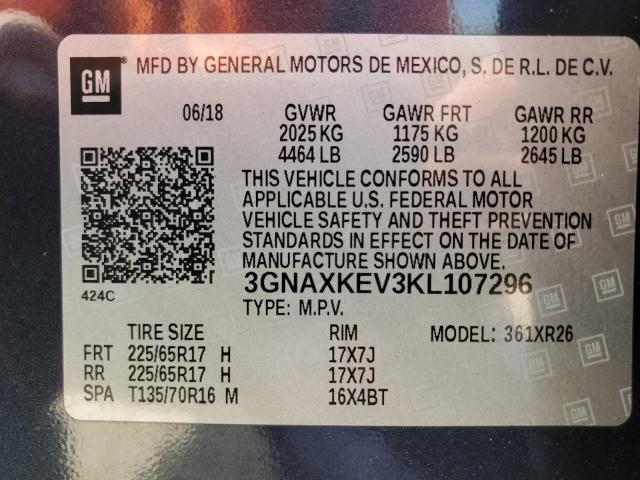 2019 Chevrolet Equinox Lt VIN: 3GNAXKEV3KL107296 Lot: 49924684