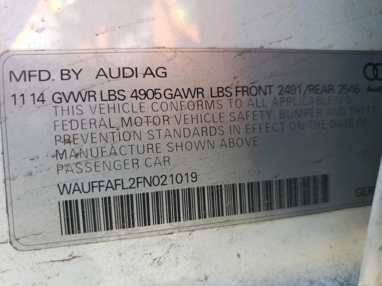 WAUFFAFL2FN021019 2015 Audi A4 Premium Plus