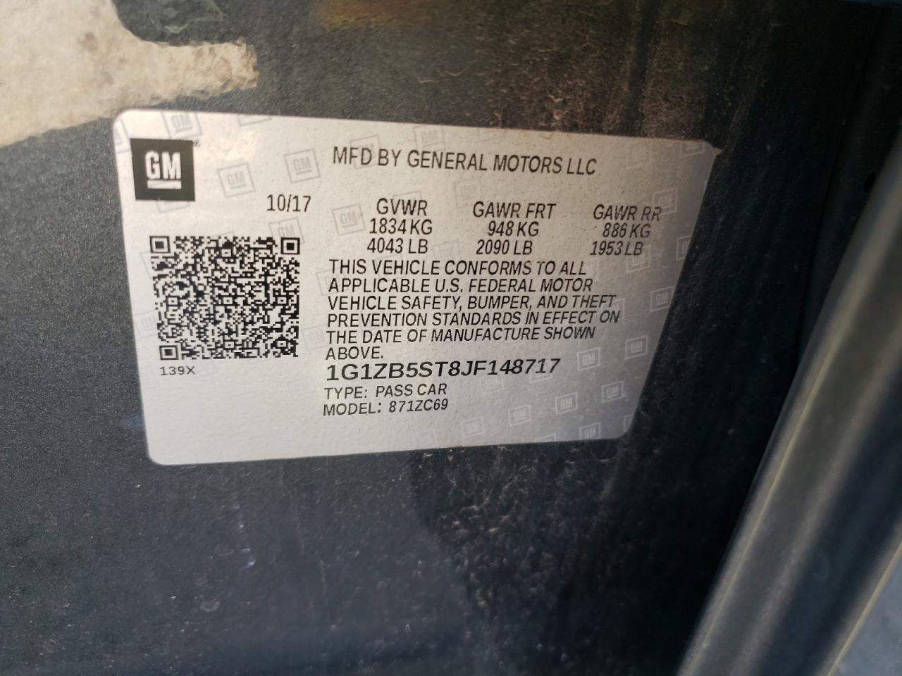 1G1ZB5ST8JF148717 2018 Chevrolet Malibu Ls