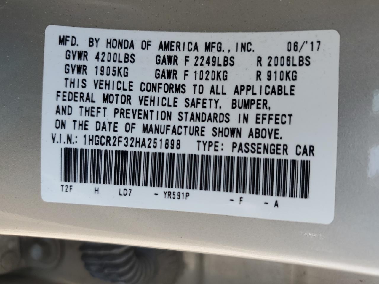 1HGCR2F32HA251898 2017 Honda Accord Lx