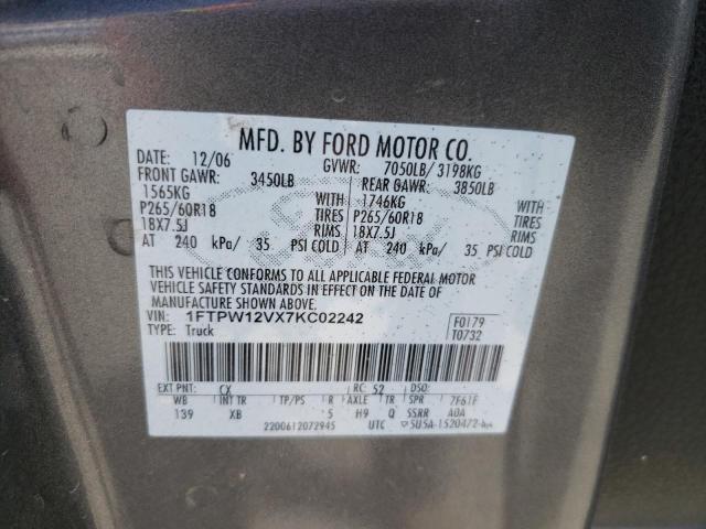 2007 Ford F150 Supercrew VIN: 1FTPW12VX7KC02242 Lot: 49051244