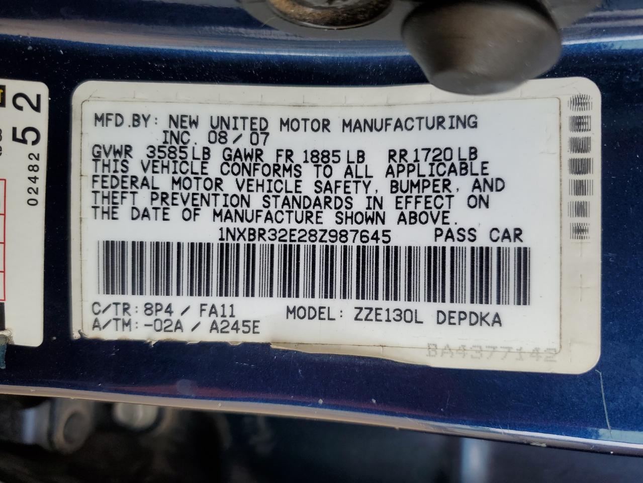 1NXBR32E28Z987645 2008 Toyota Corolla Ce