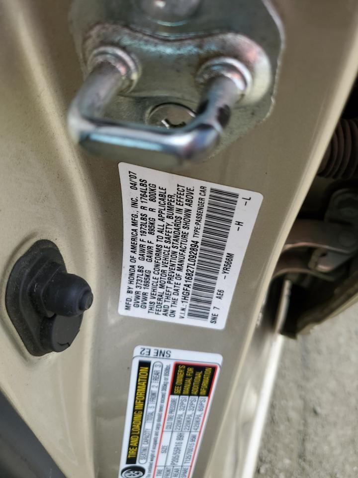 1HGFA16827L092894 2007 Honda Civic Ex