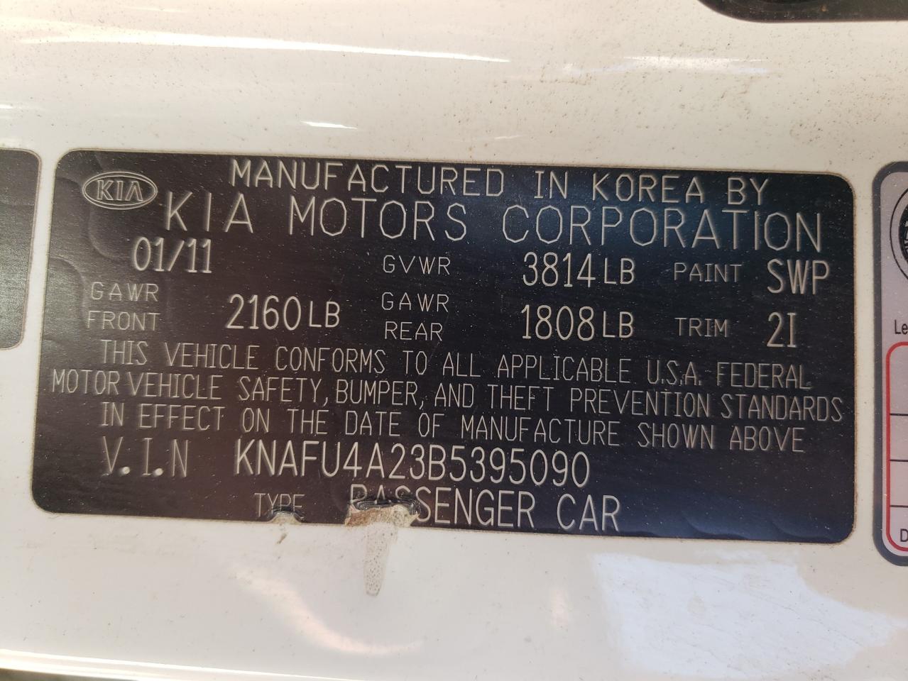 KNAFU4A23B5395090 2011 Kia Forte Ex