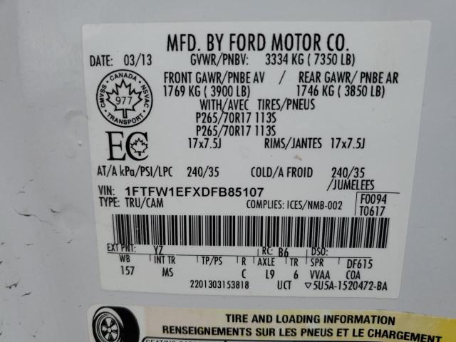 2013 Ford F150 Supercrew VIN: 1FTFW1EFXDFB85107 Lot: 52741044