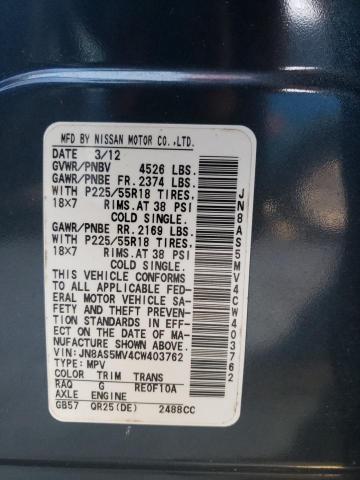 2012 Nissan Rogue S VIN: JN8AS5MV4CW403762 Lot: 49053714