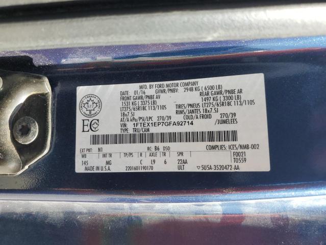 2016 Ford F150 Super Cab VIN: 1FTEX1EP7GFA92714 Lot: 51030754