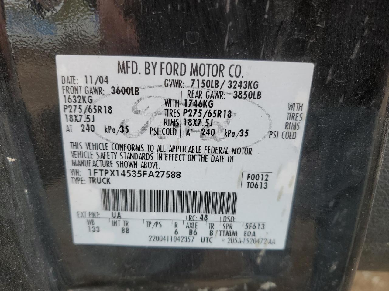 1FTPX14535FA27588 2005 Ford F150