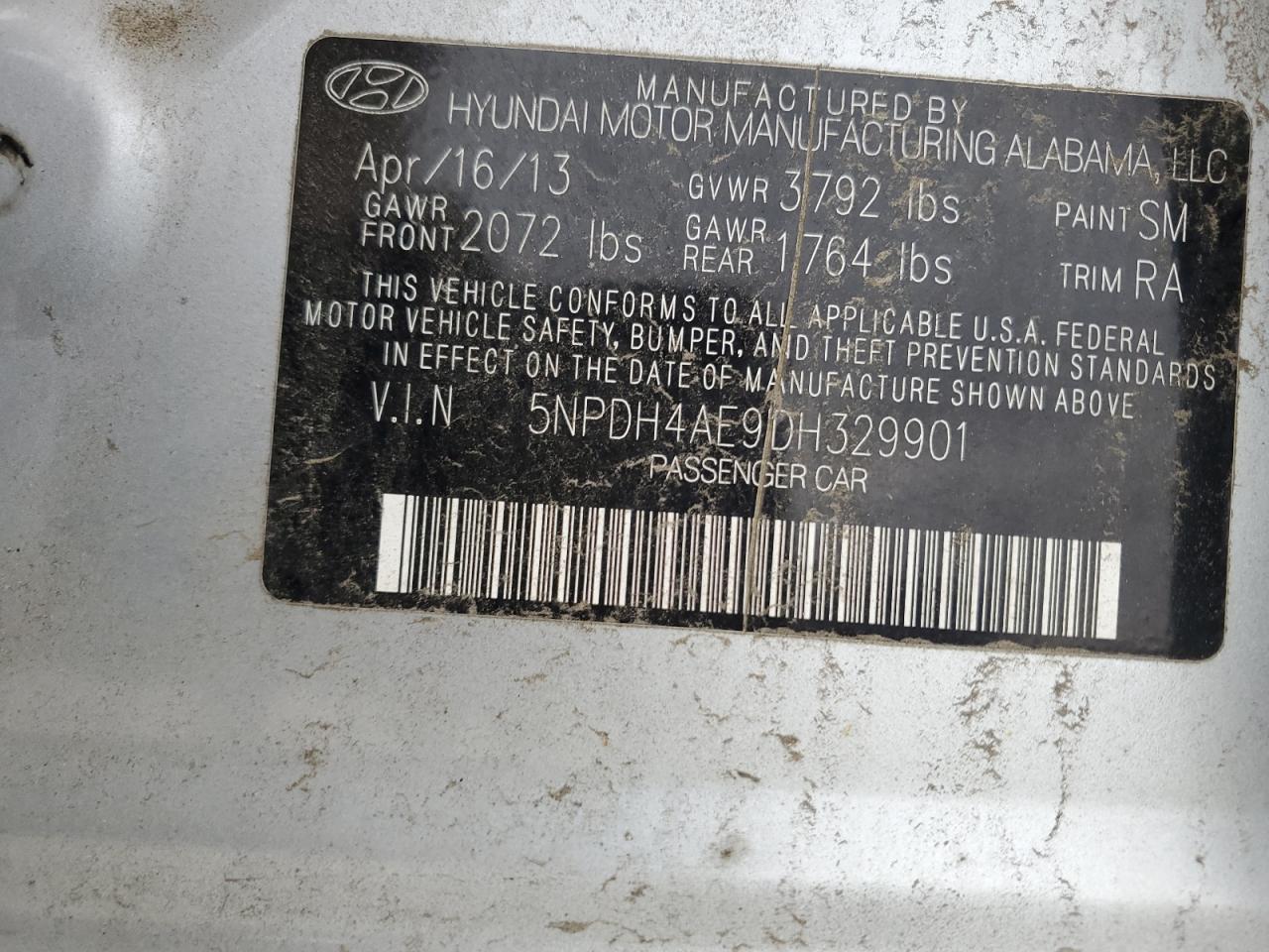 5NPDH4AE9DH329901 2013 Hyundai Elantra Gls