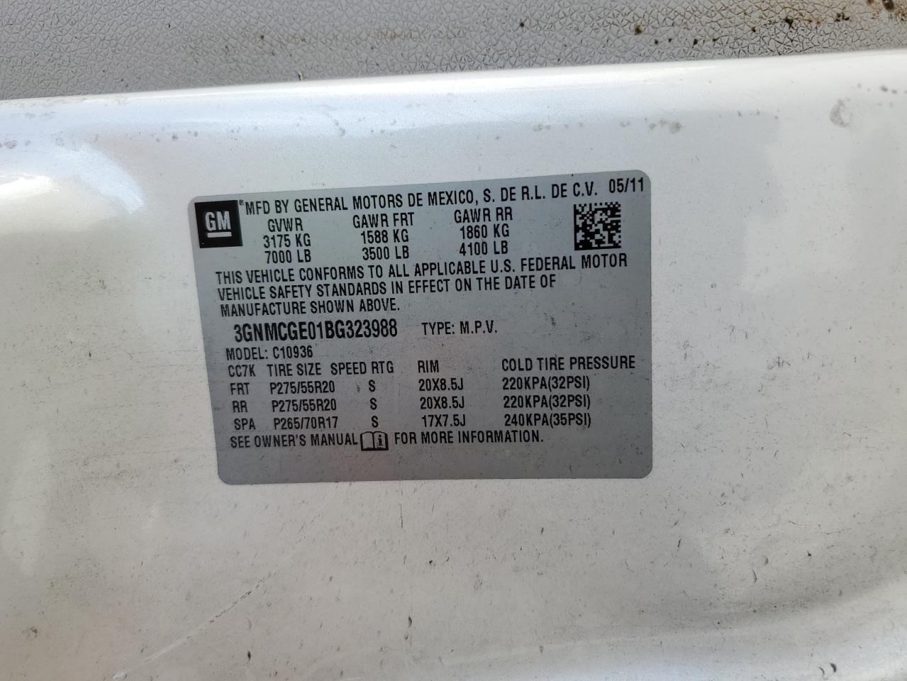 3GNMCGE01BG323988 2011 Chevrolet Avalanche Ltz