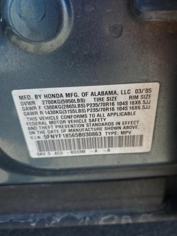 2005 Honda Pilot Exl VIN: 5FNYF18565B030863 Lot: 49464144