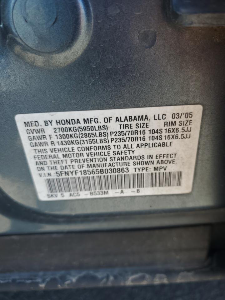 5FNYF18565B030863 2005 Honda Pilot Exl