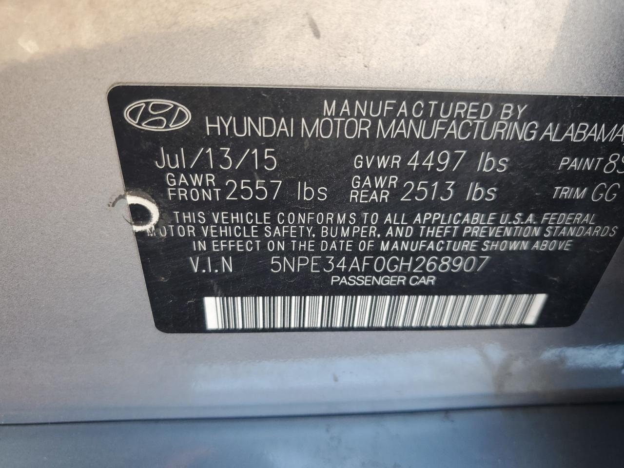 5NPE34AF0GH268907 2016 Hyundai Sonata Sport