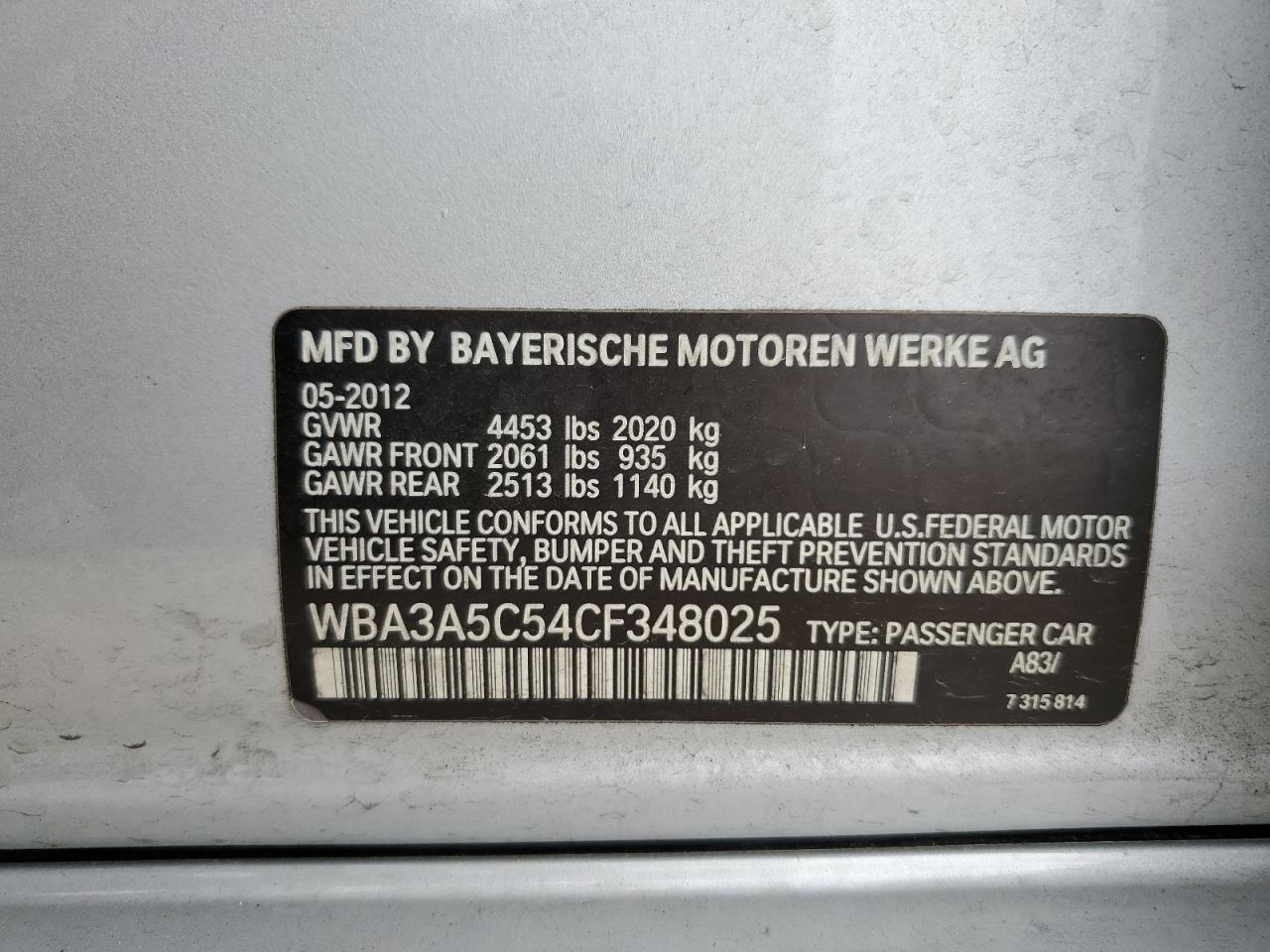 WBA3A5C54CF348025 2012 BMW 328 I