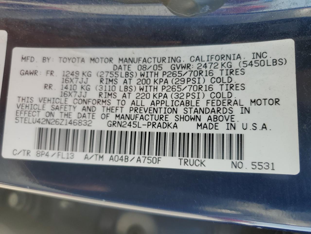 5TELU42N26Z146832 2006 Toyota Tacoma Double Cab