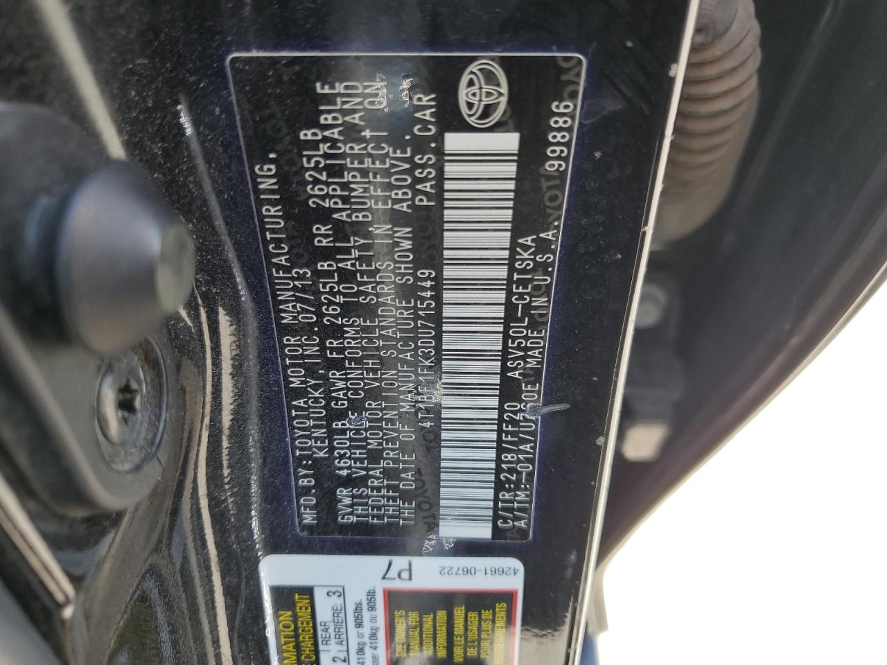 4T1BF1FK3DU715449 2013 Toyota Camry L