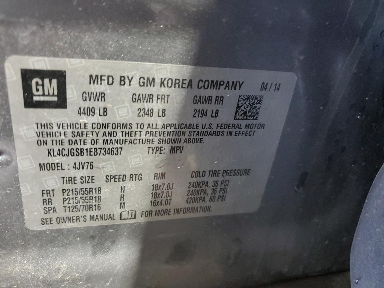 KL4CJGSB1EB734637 2014 Buick Encore