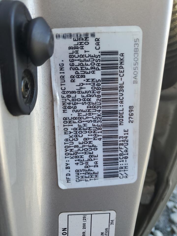 4T1BE32K43U204805 2003 Toyota Camry Le