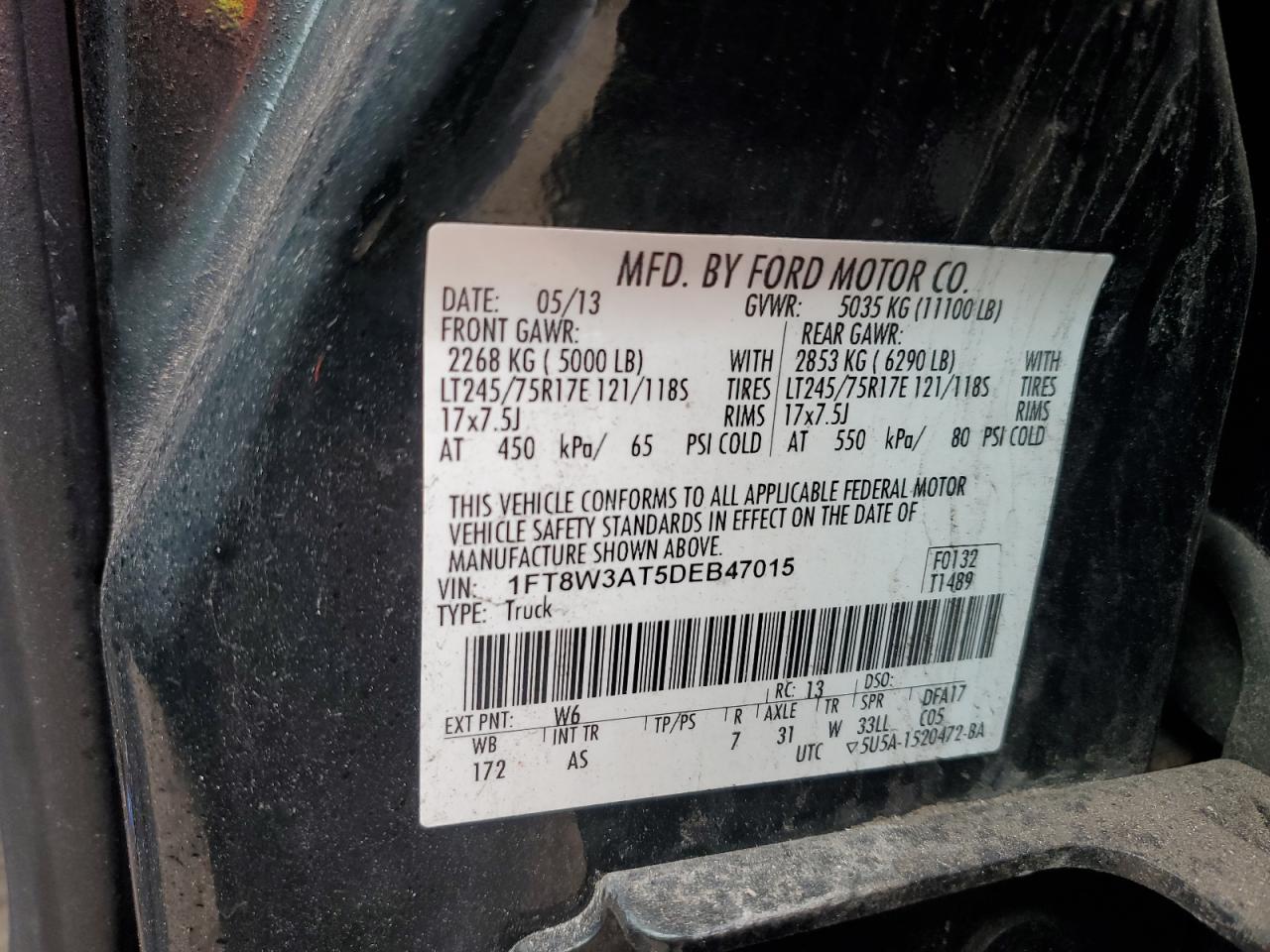 2013 Ford F350 Super Duty vin: 1FT8W3AT5DEB47015