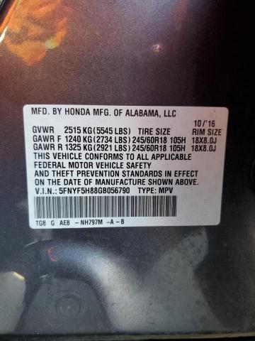 2016 Honda Pilot Exl VIN: 5FNYF5H88GB056790 Lot: 51369344