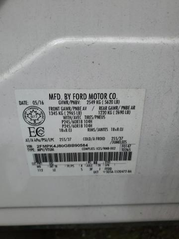 2016 Ford Edge Sel VIN: 2FMPK4J80GBB90584 Lot: 51009814