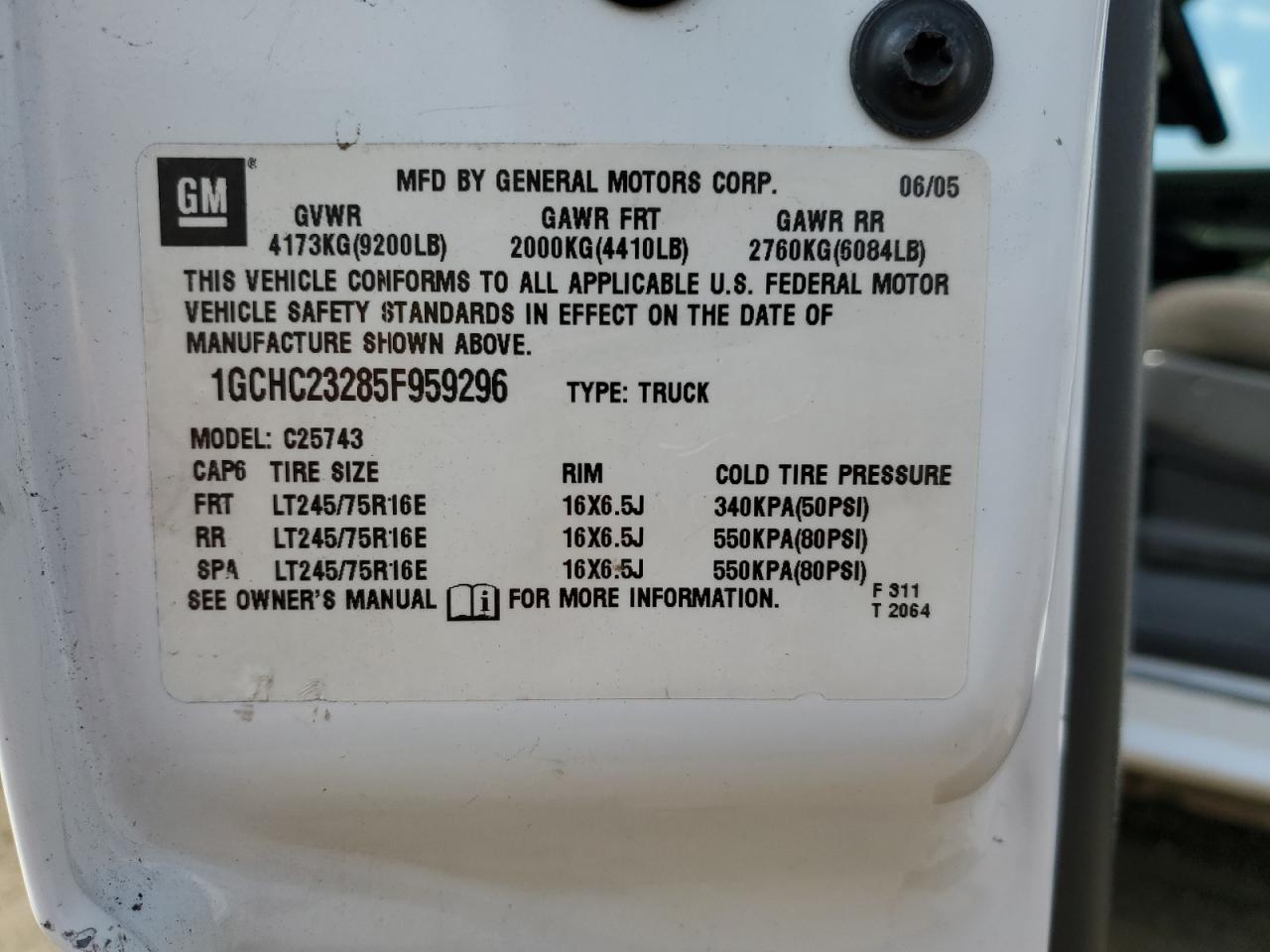 1GCHC23285F959296 2005 Chevrolet Silverado C2500 Heavy Duty