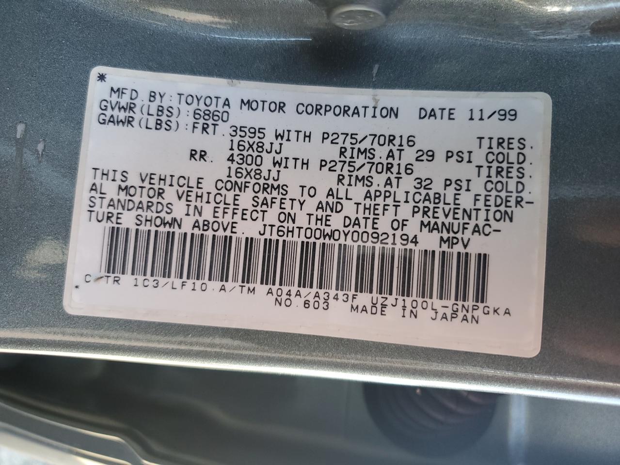 JT6HT00W0Y0092194 2000 Lexus Lx 470