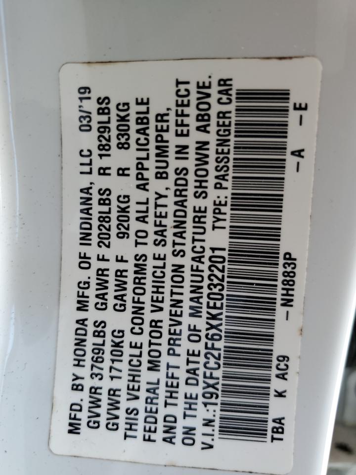 19XFC2F6XKE032201 2019 Honda Civic Lx