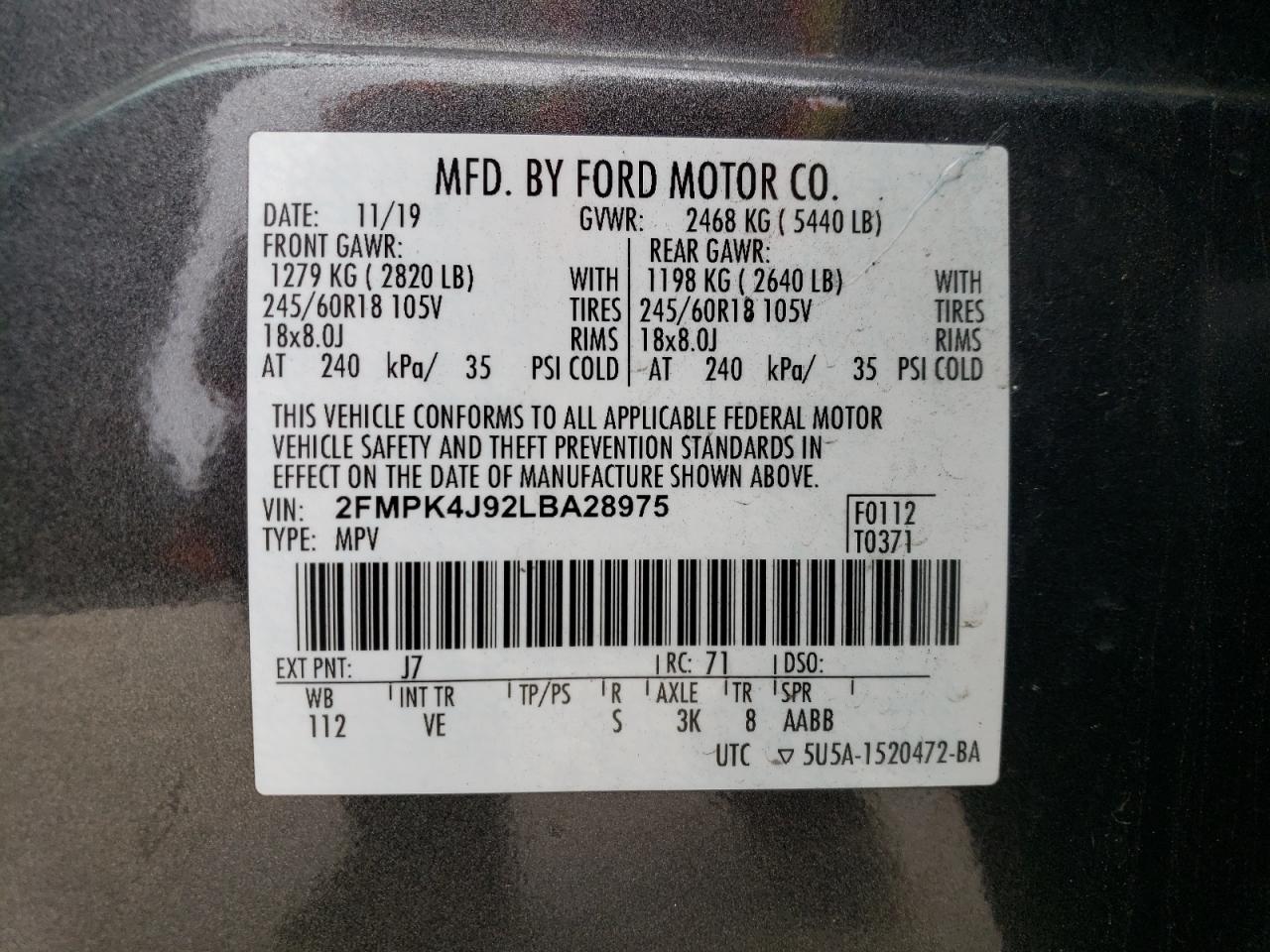 2FMPK4J92LBA28975 2020 Ford Edge Sel