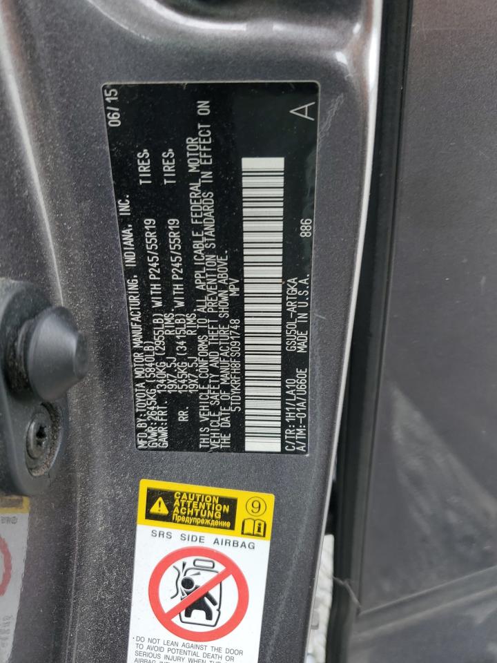 5TDYKRFH8FS091748 2015 Toyota Highlander Limited