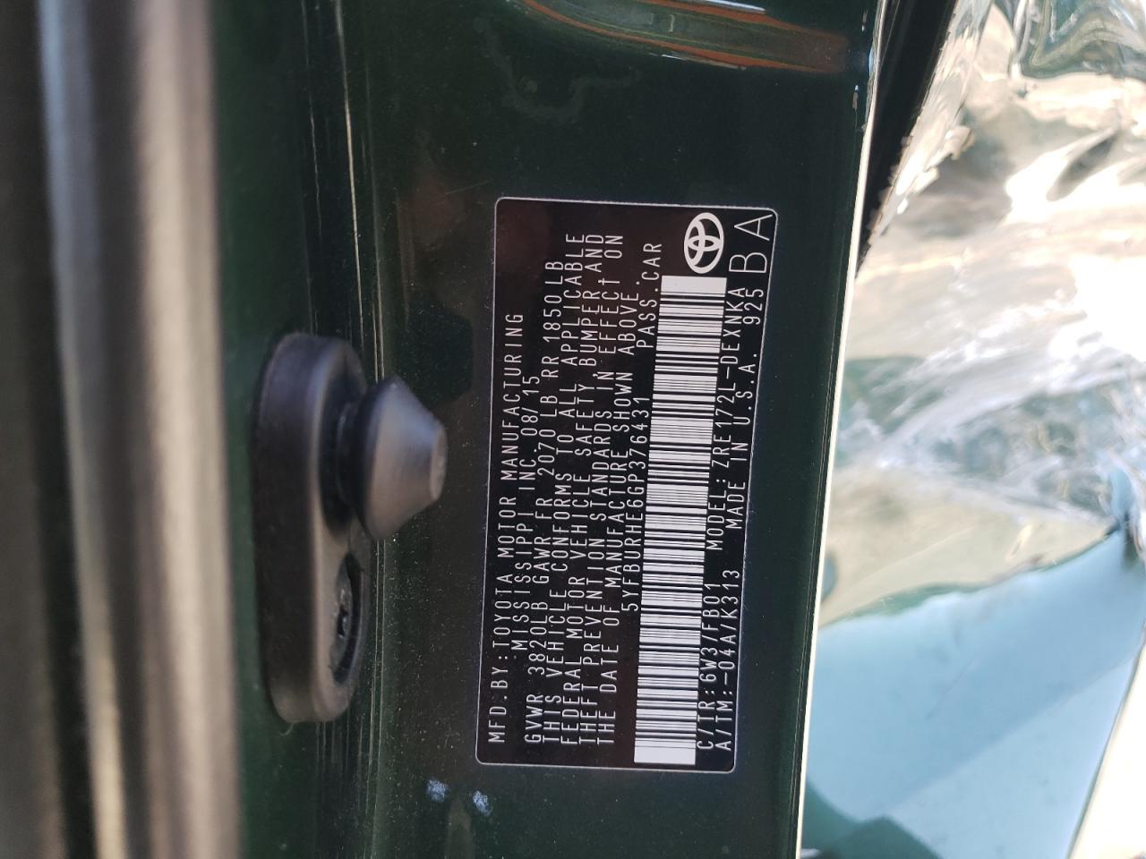 5YFBURHE6GP376431 2016 Toyota Corolla L