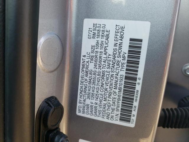 2021 Honda Pilot Exl VIN: 5FNYF6H51MB101933 Lot: 52029624