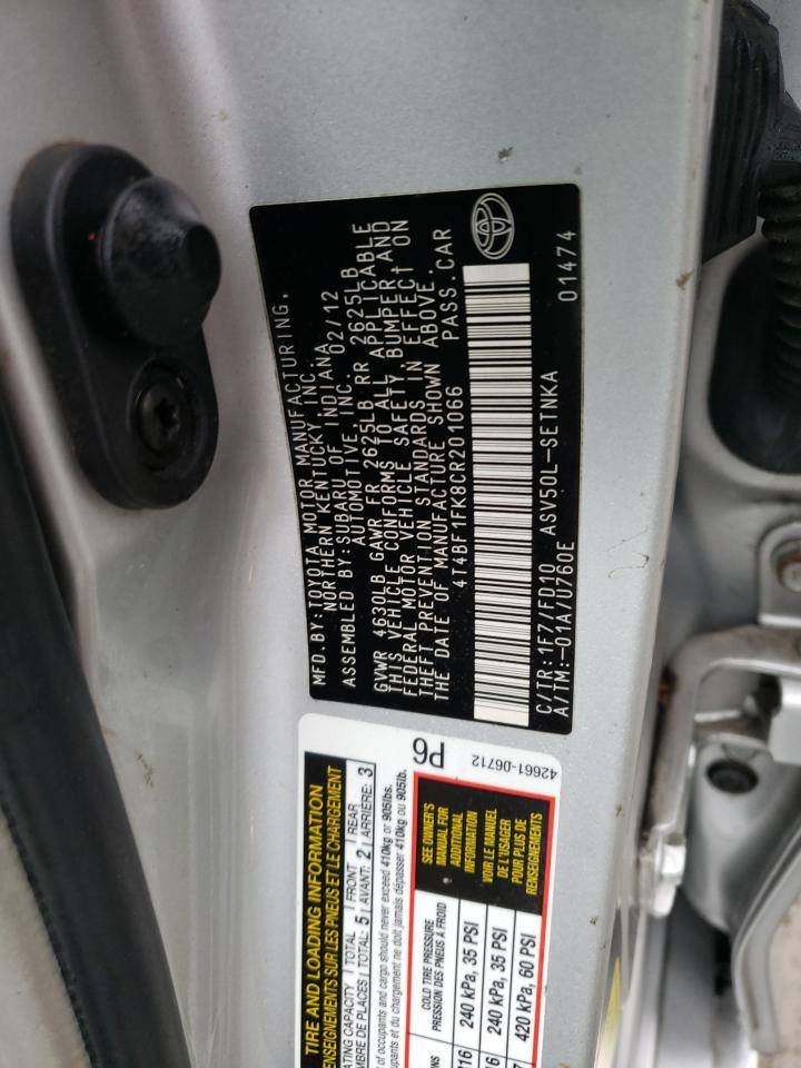 4T4BF1FK8CR201066 2012 Toyota Camry Base