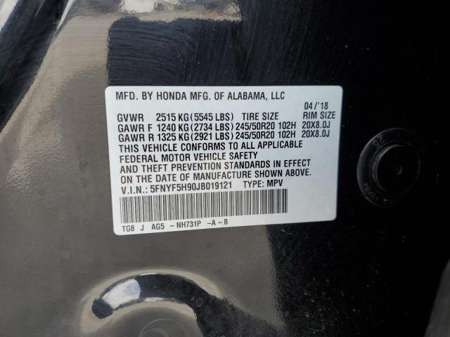 2018 Honda Pilot Touring VIN: 5FNYF5H90JB019121 Lot: 52424164