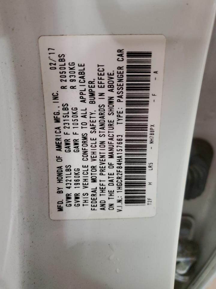 1HGCR2F84HA157663 2017 Honda Accord Exl