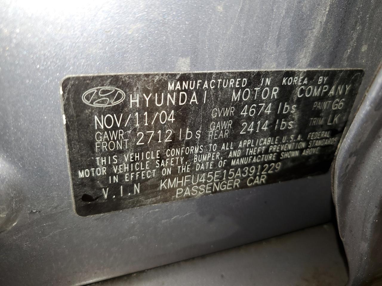 KMHFU45E15A391229 2005 Hyundai Xg 350