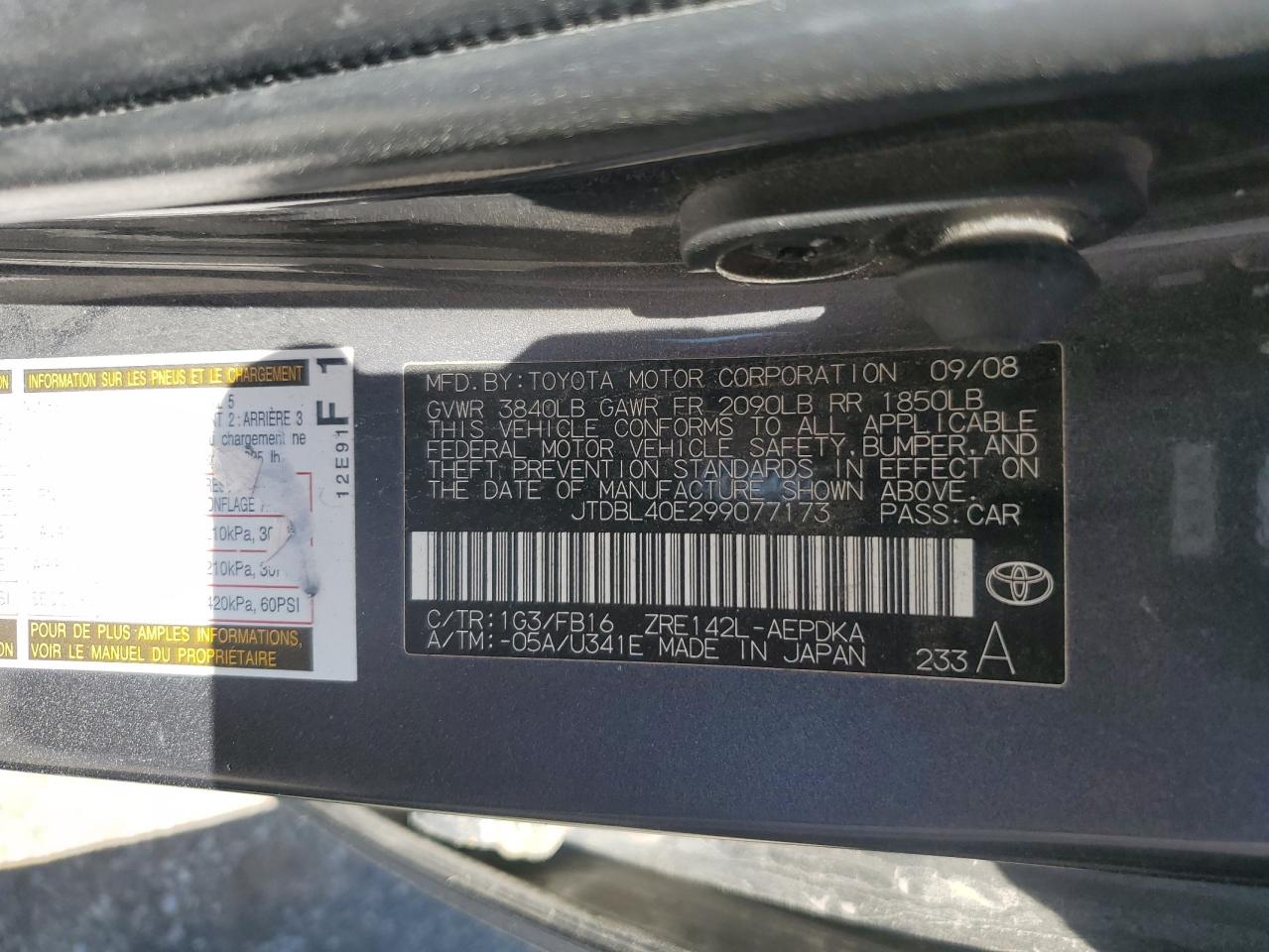 JTDBL40E299077173 2009 Toyota Corolla Base