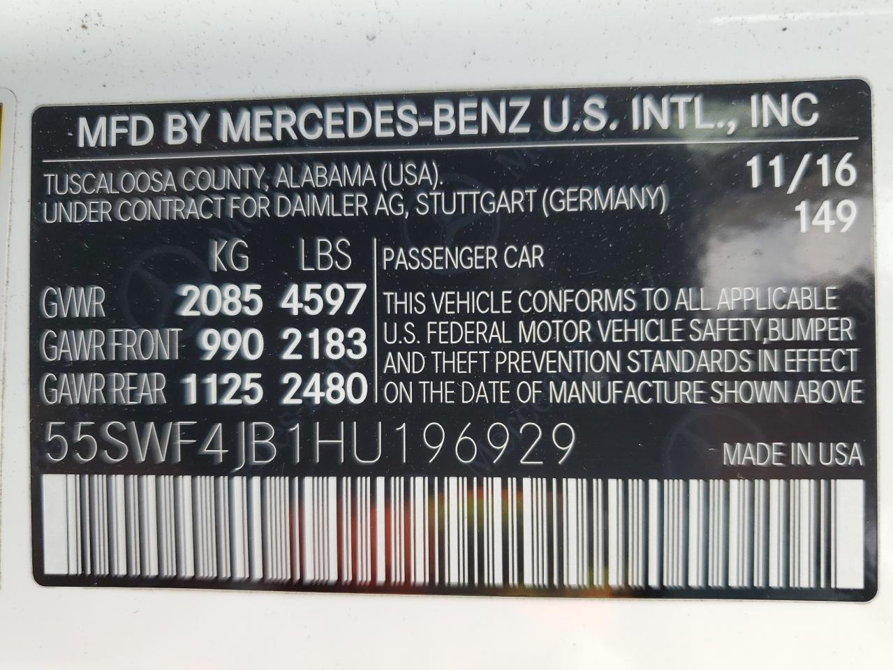 55SWF4JB1HU196929 2017 Mercedes-Benz C 300
