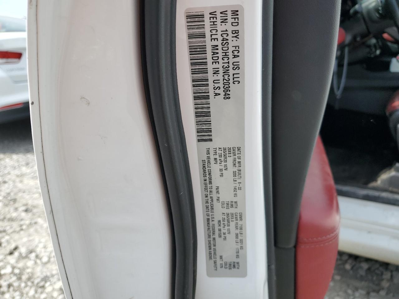 1C4SDHCT3NC203648 2022 Dodge Durango R/T