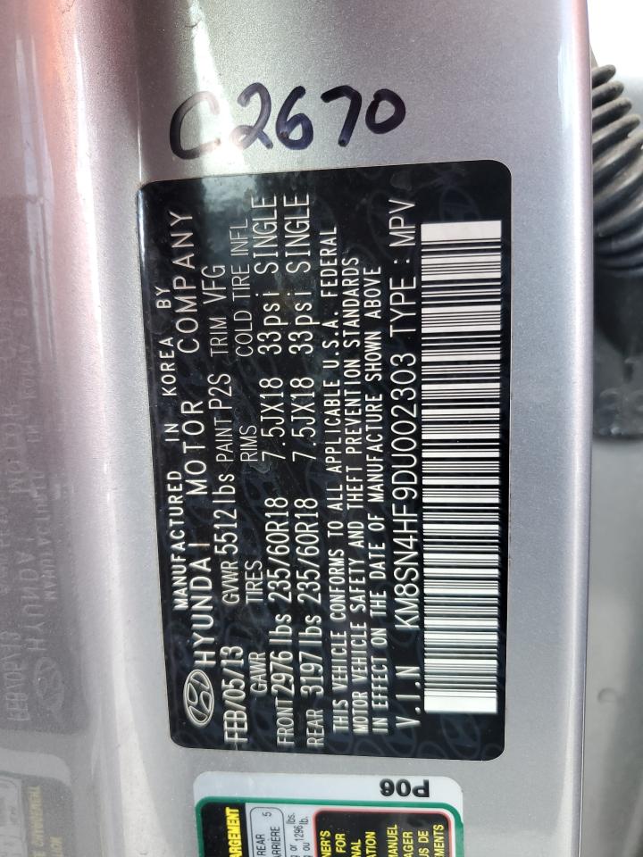 KM8SN4HF9DU002303 2013 Hyundai Santa Fe Gls