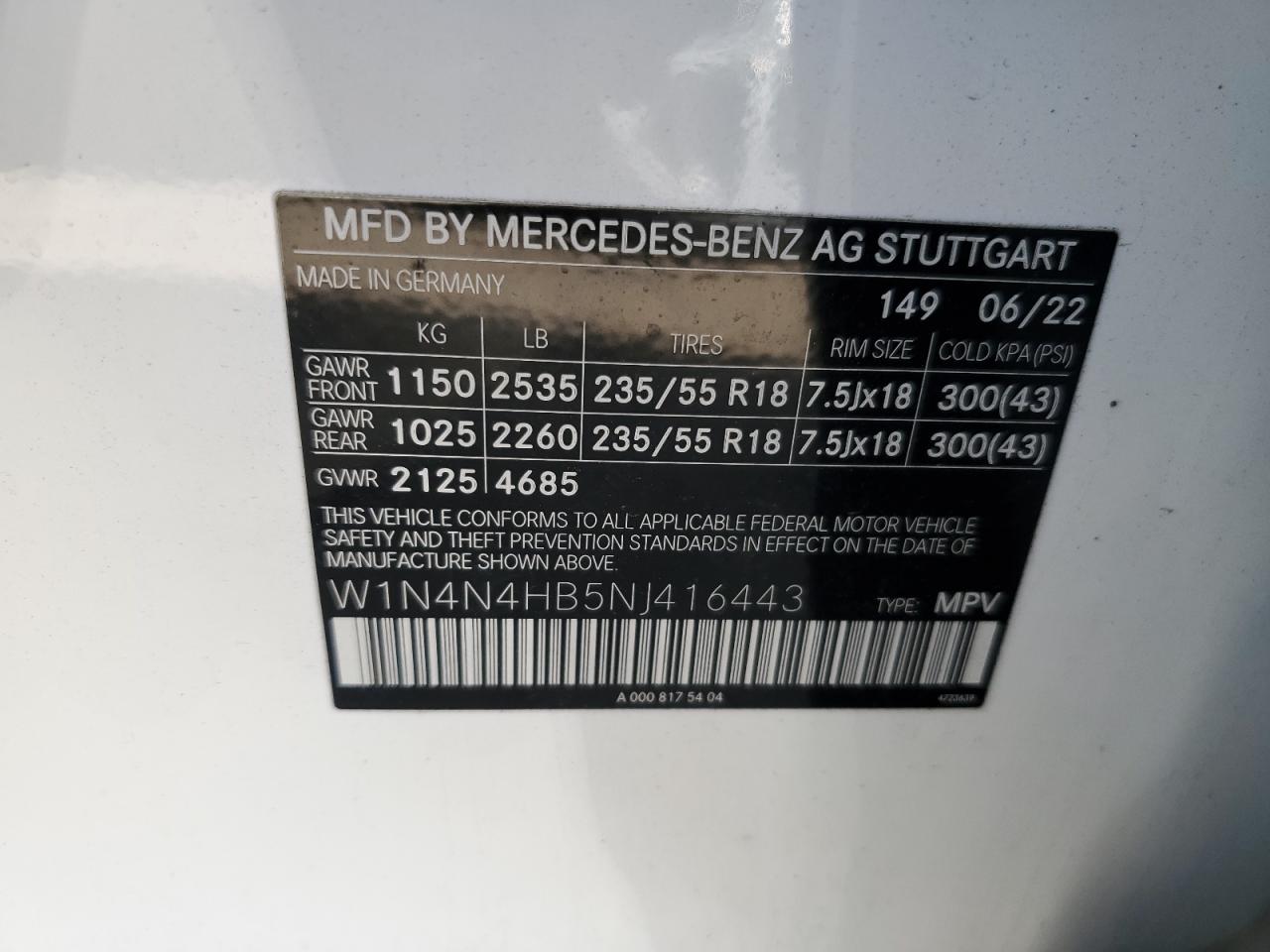 W1N4N4HB5NJ416443 2022 Mercedes-Benz Gla 250 4Matic